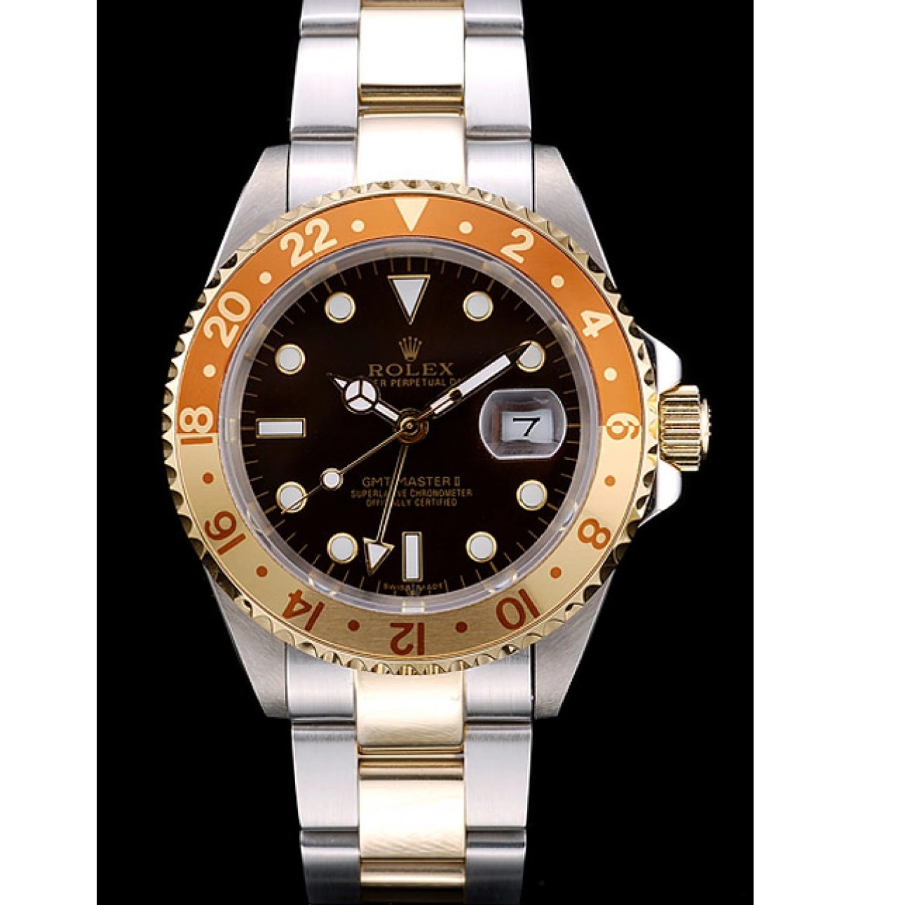 Best AAA Replica Sites Ceramic Rolex II Brown Colored Dial Master GMT Bezel Watch Gold 0818